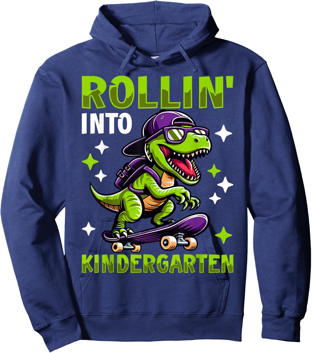 Rollin Into Kindergarten Dinosaur First Day Back To School Hoodie - Hoodie | Navy