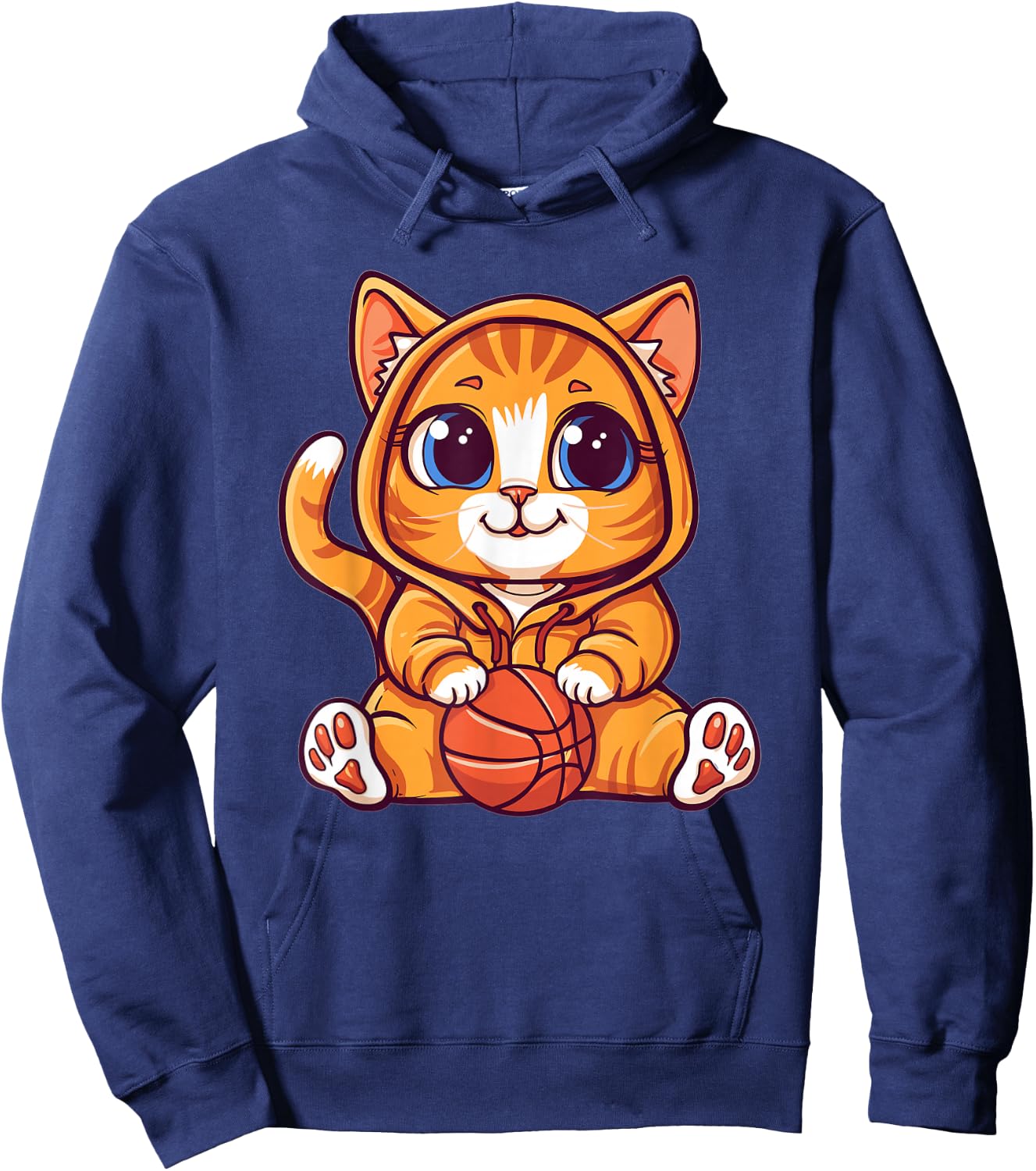 Cute Cat With Basketball I Cat Men Women Girls Kids Hoodie - Hoodie | Navy
