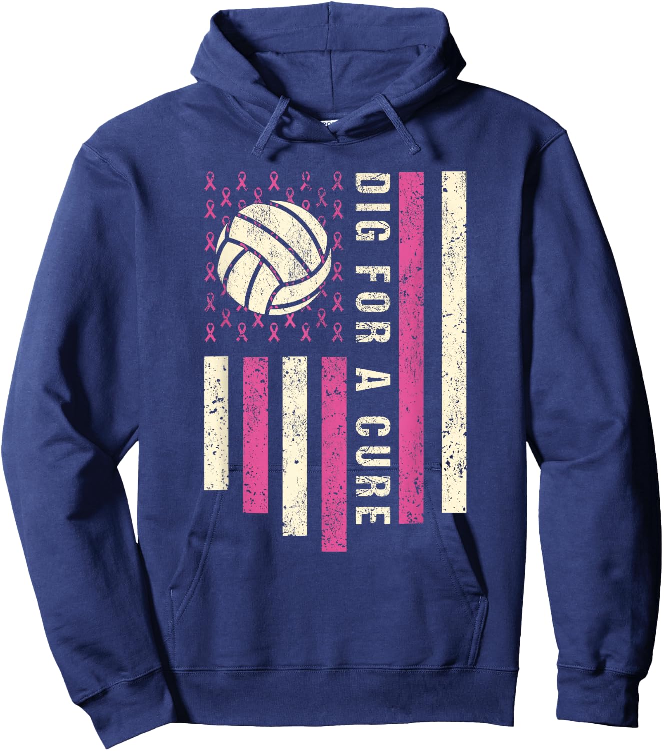 Dig For A Cure Breast Volleyball Pink Volleyball Pink Out Hoodie - Hoodie | Navy