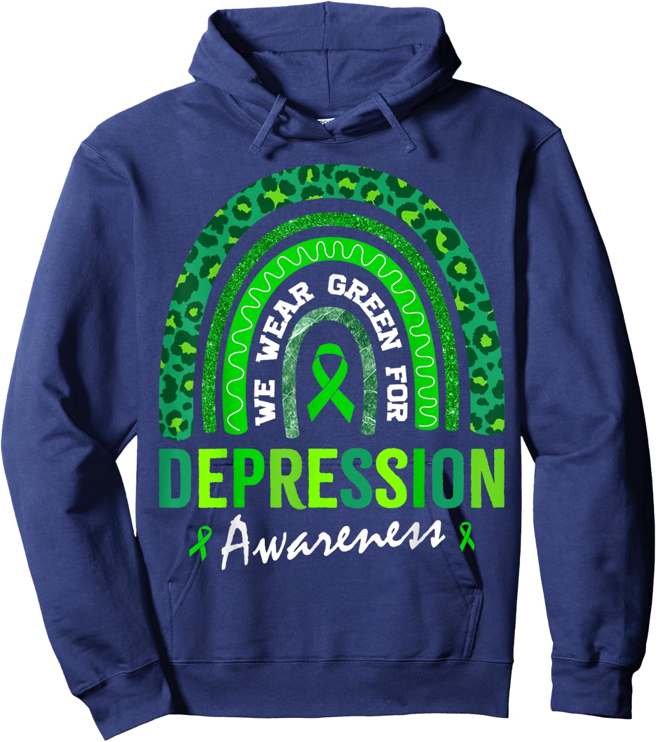 In October We Wear Green for Depression Awareness Hoodie - Hoodie | Navy