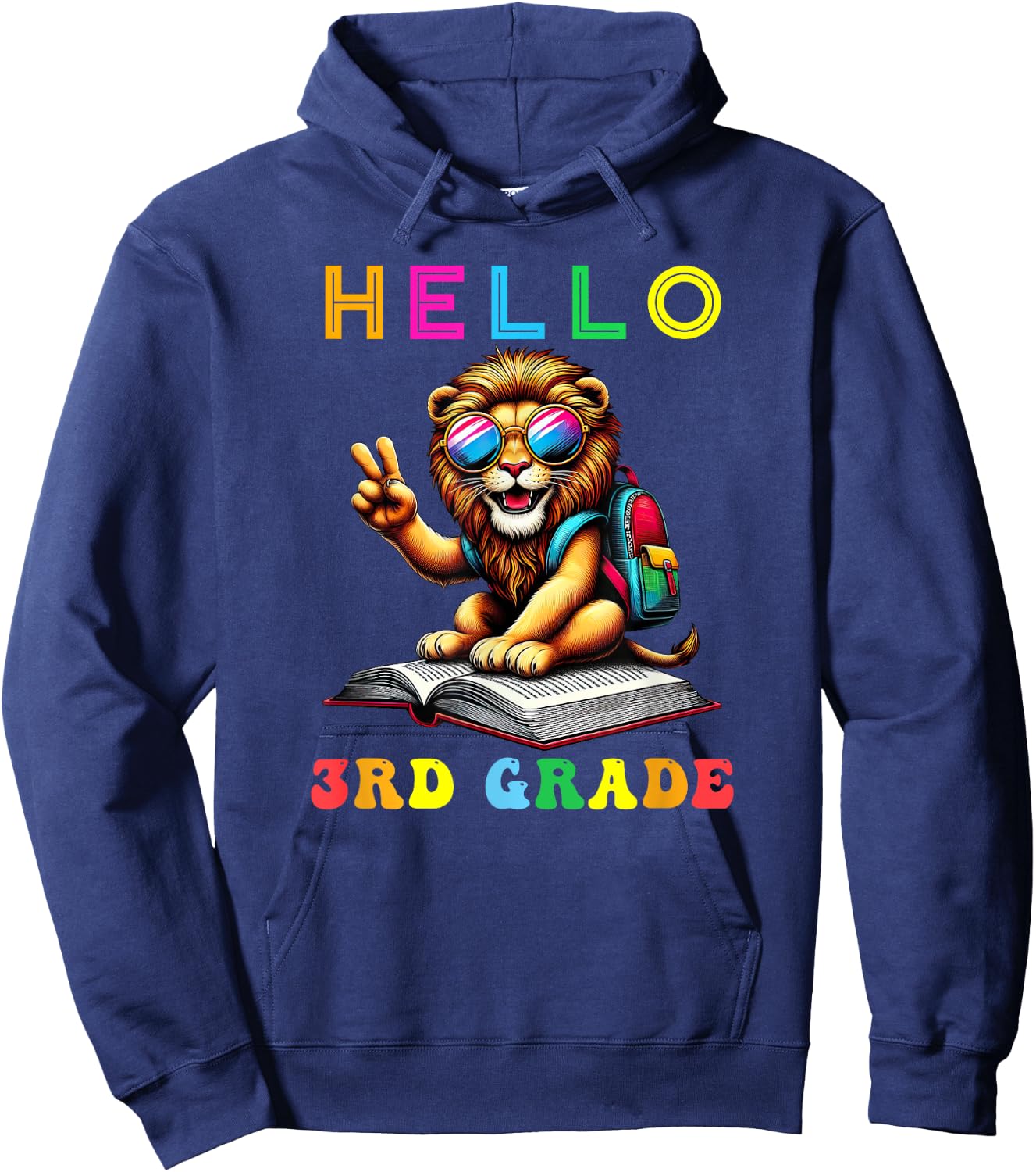 Hello Third Grade Lion Lover Back to School Kids Boy Girl Hoodie - Hoodie | Navy