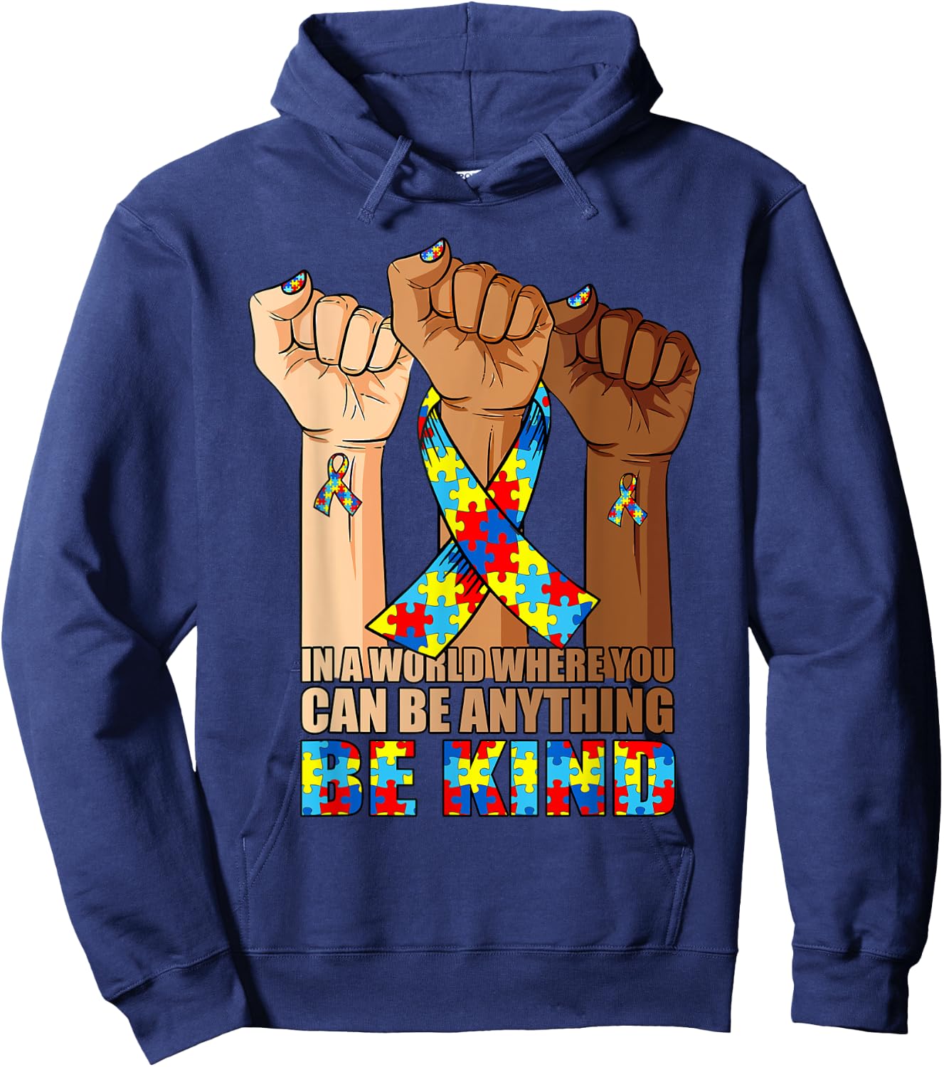 In April We Wear Blue Autism Awareness Month Be Kind Autism Hoodie - Hoodie | Navy