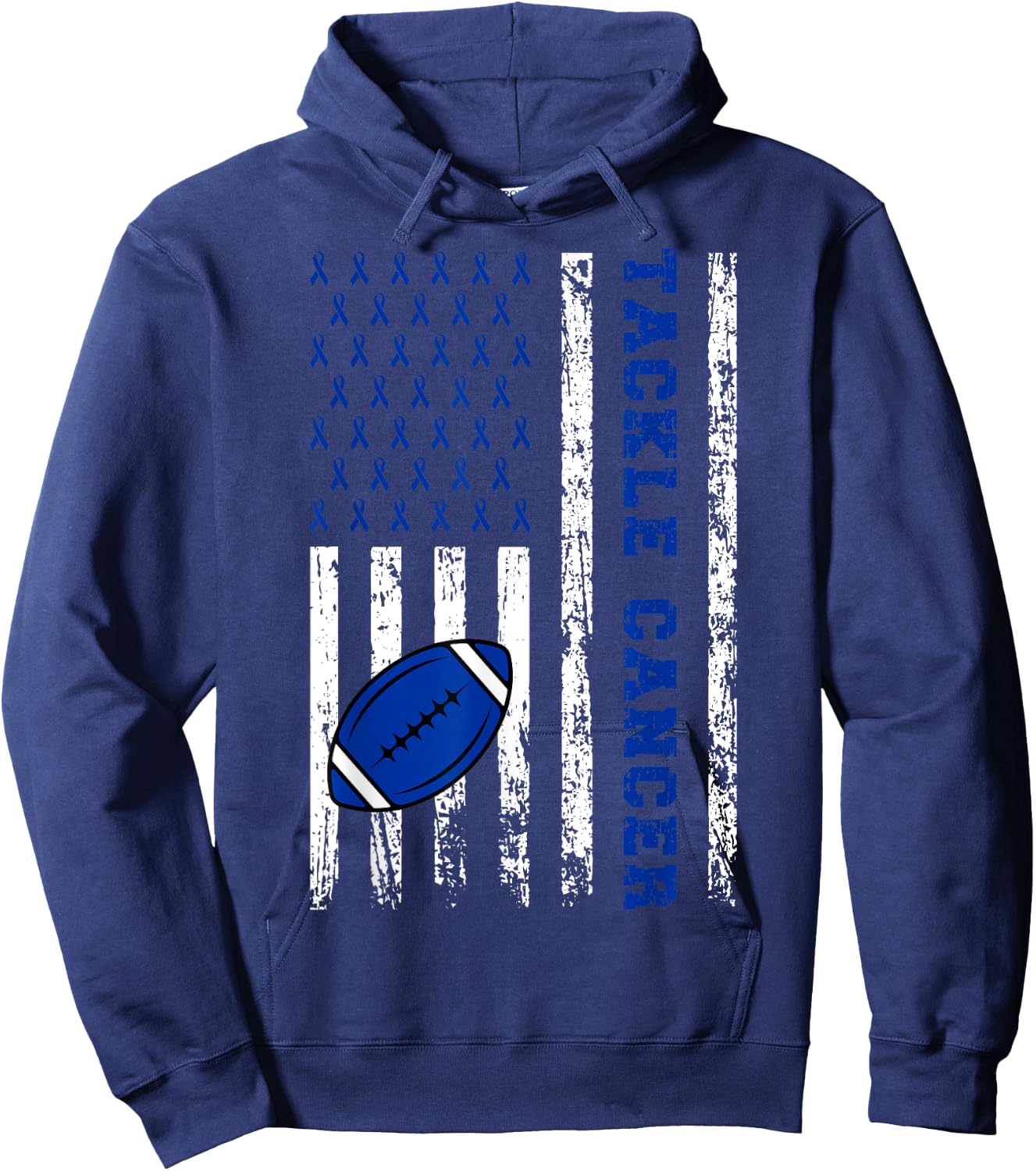 Tackle Football Dark Blue Ribbon Colon Cancer Awareness Kid Hoodie - Hoodie | Navy