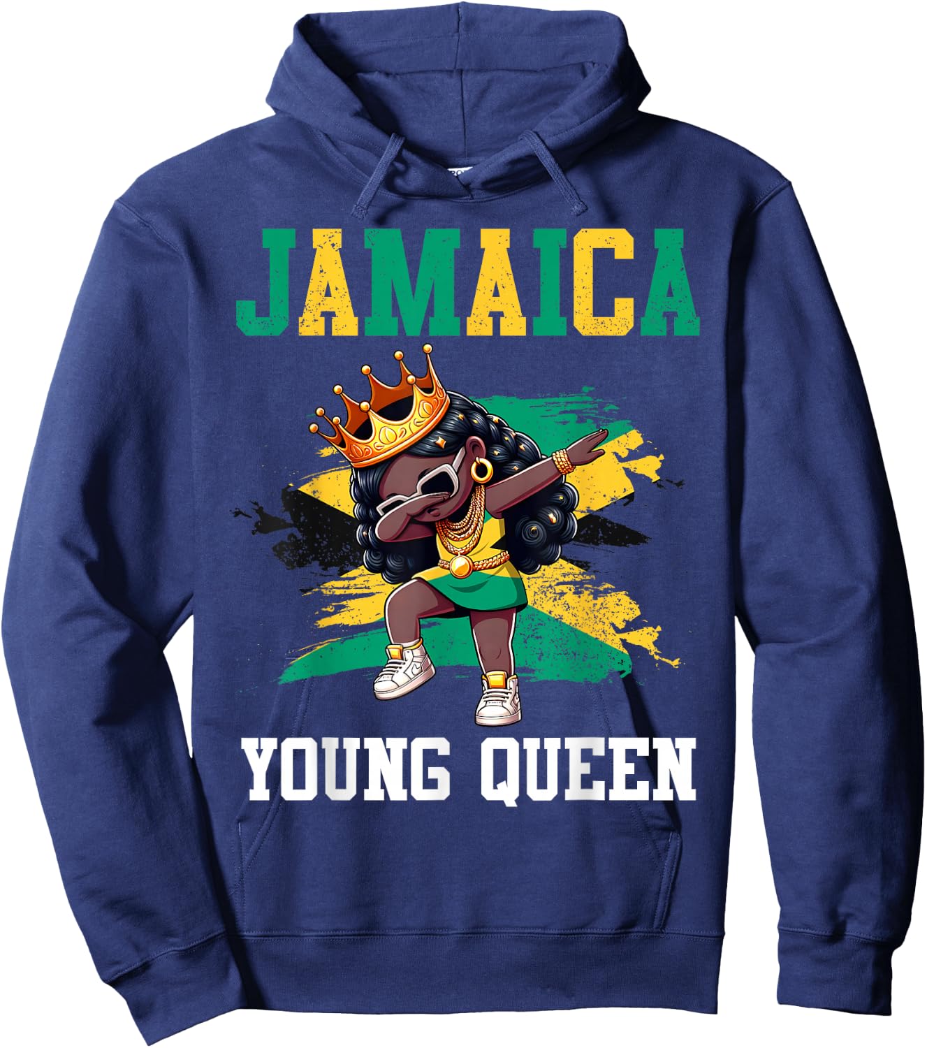 Jamaica Young Queen Jamaican Girl Proud Jamaican Flag Hoodie - Hoodie | Navy