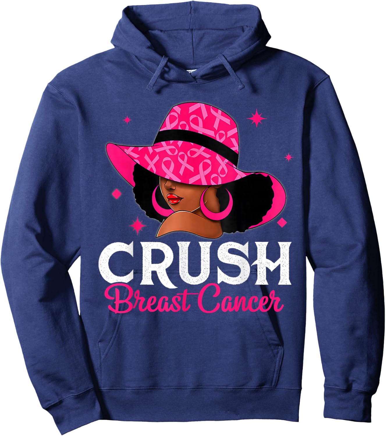 Crush Breast Cancer Awareness Black Women Pink Queen Warrior Hoodie - Hoodie | Navy