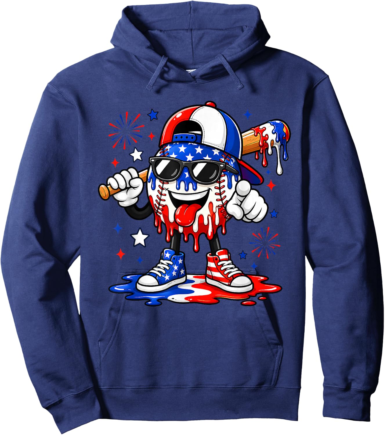 Baseball Drip Ice Cream American Flag Boys Kids 4th of July Hoodie - Hoodie | Navy