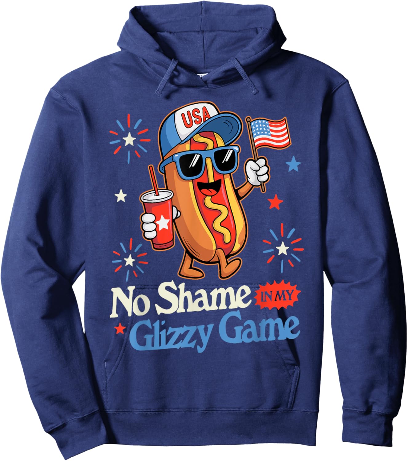 Retro No Shame In My Funny Glizzy Game Hotdog American Flag Women Hoodie - Hoodie | Navy