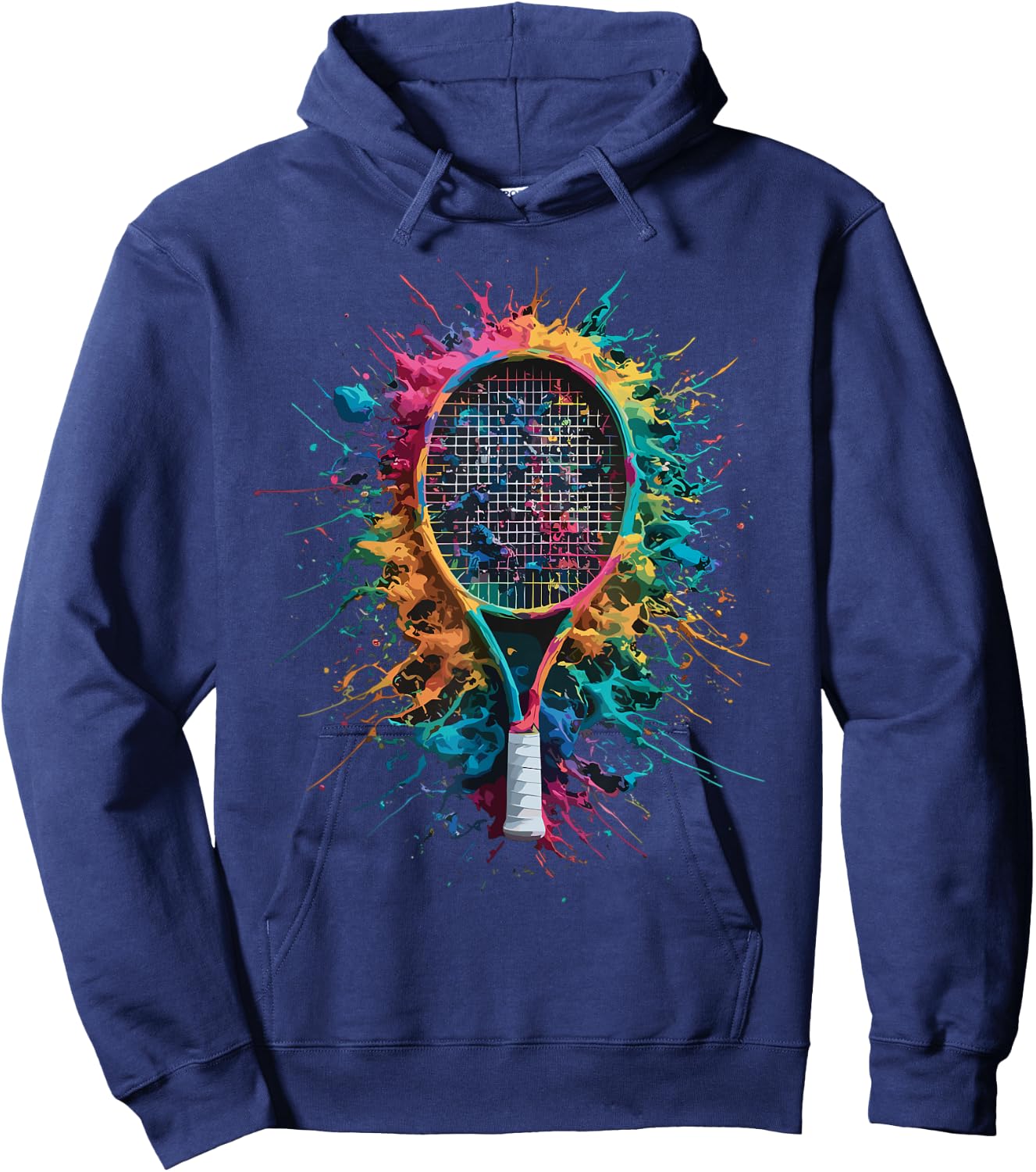 Colorful Paint Splash Tennis Racket Art Graphic Hoodie - Hoodie | Navy