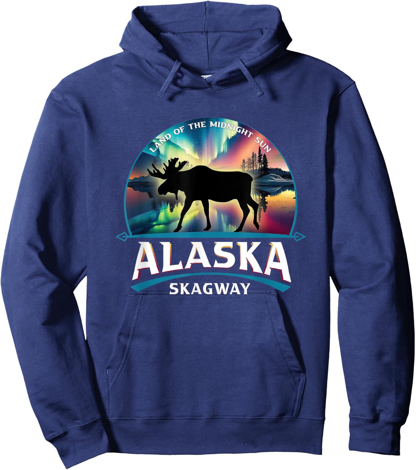 Skagway Alaska Aurora Borealis Moose Souvenir Hoodie - Hoodie | Navy