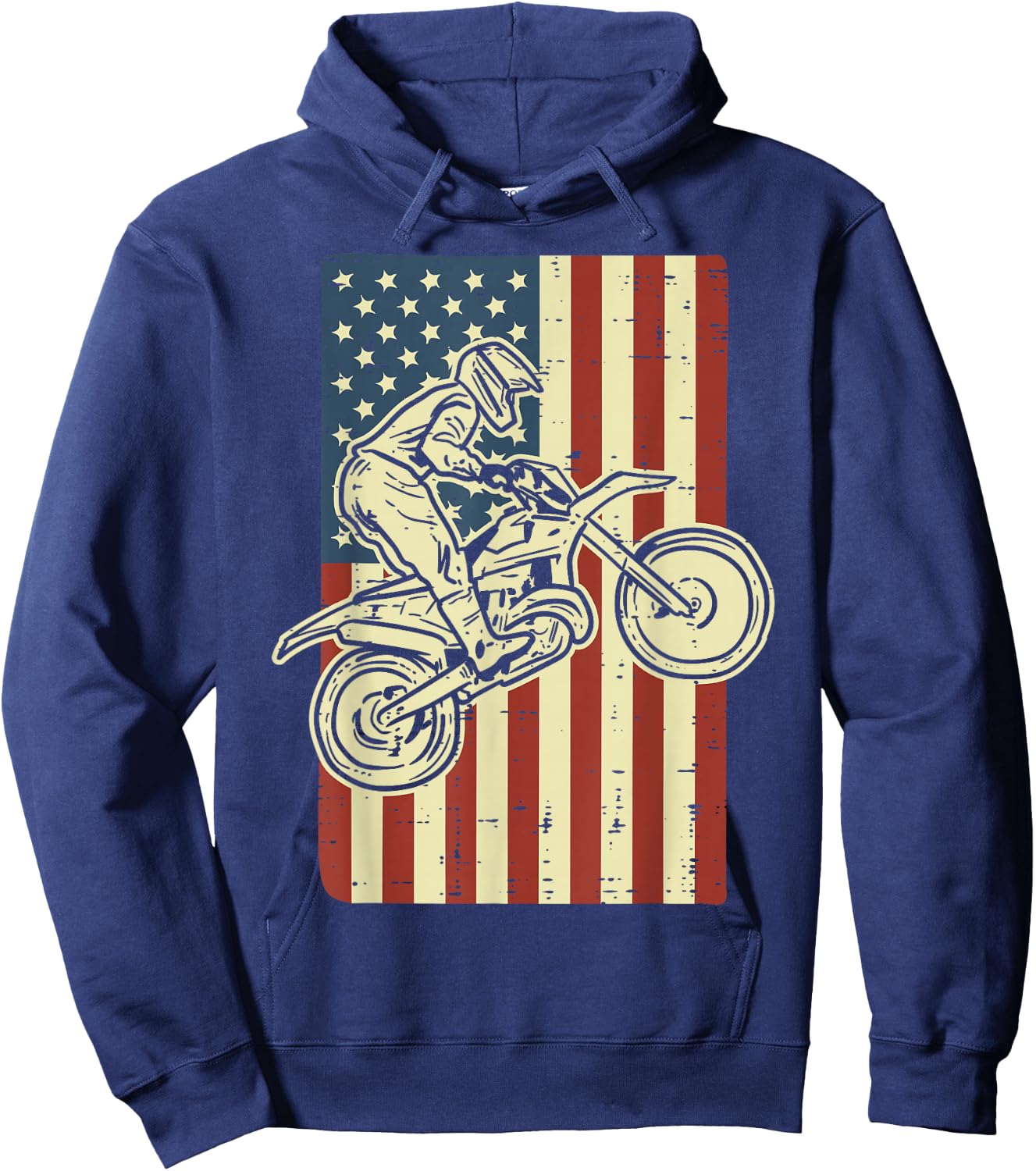 Dirt Bike US Flag Vintage Motocross Biker Men Women Kids Hoodie - Hoodie | Navy