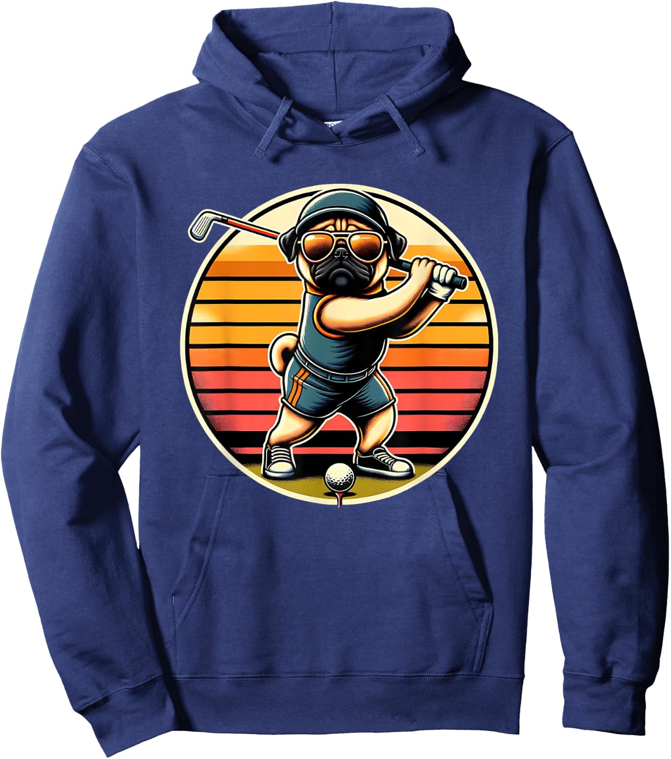 Pug Dog Golfer With Sunglasses Funny Golfing Art Men Women Kids Hoodie - Hoodie | Navy