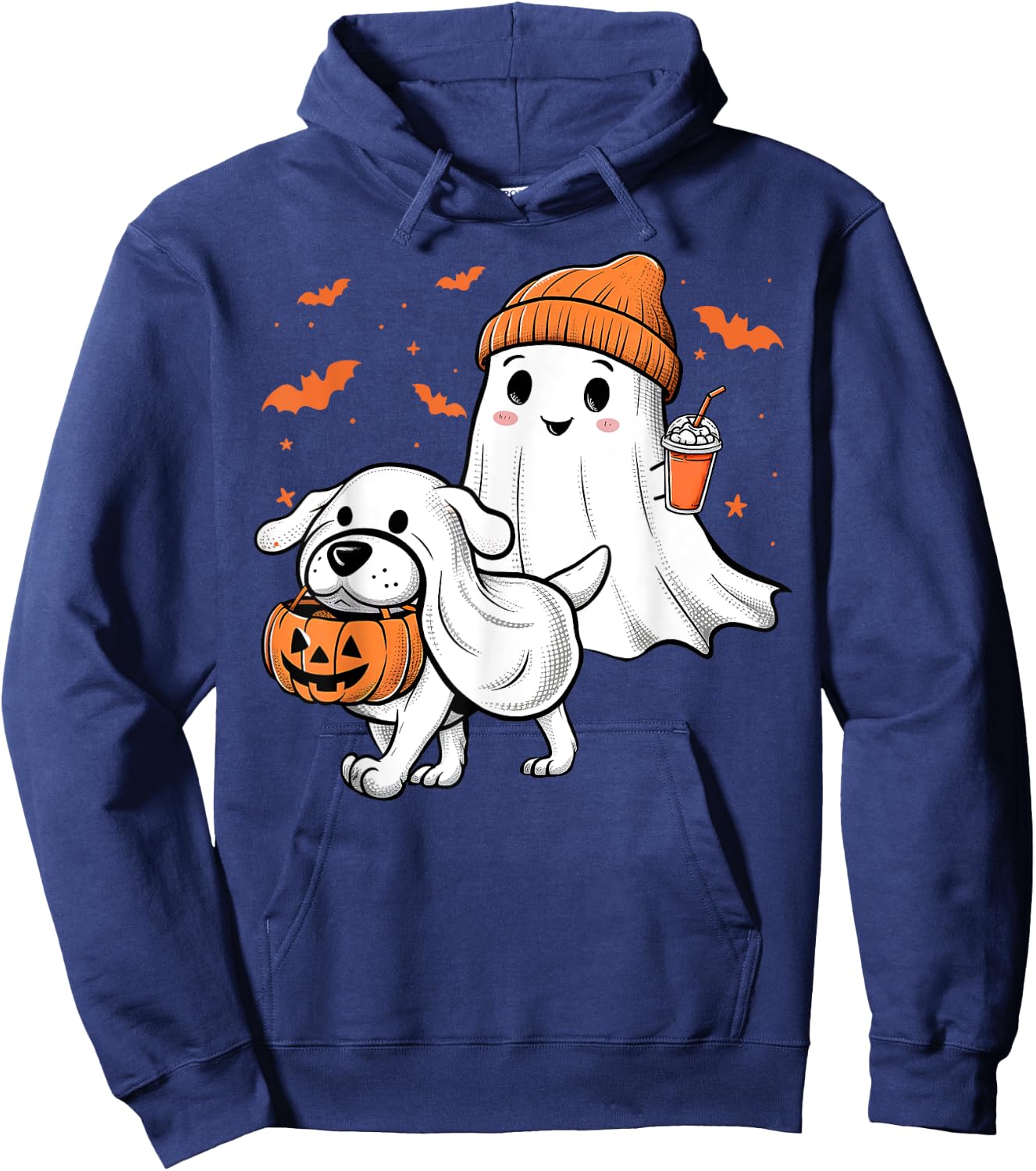 Cute Ghost Walking Dog Coquette Bow Halloween Dog Lover Girl Hoodie - Hoodie | Navy