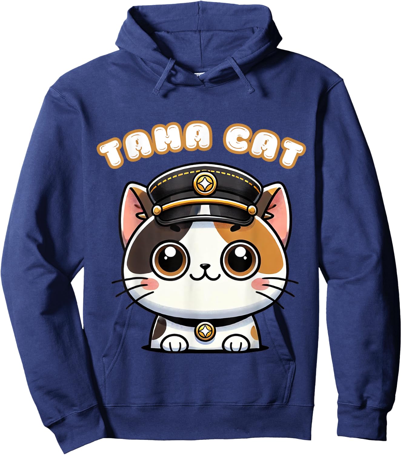 Tama Cat Railway Officer Kawaii Calico Cute Japanese Men Women Girls Kids Hoodie - Hoodie | Navy