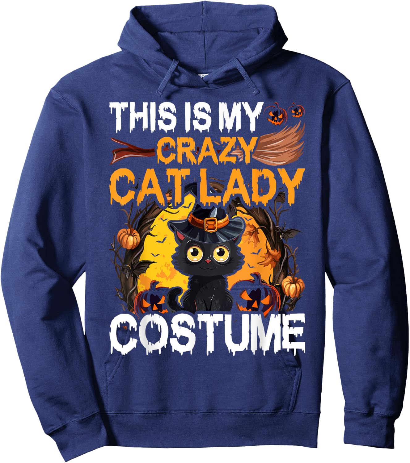 Crazy Cat Lady Costume Black Cat Funny Halloween Day Hoodie - Hoodie | Navy