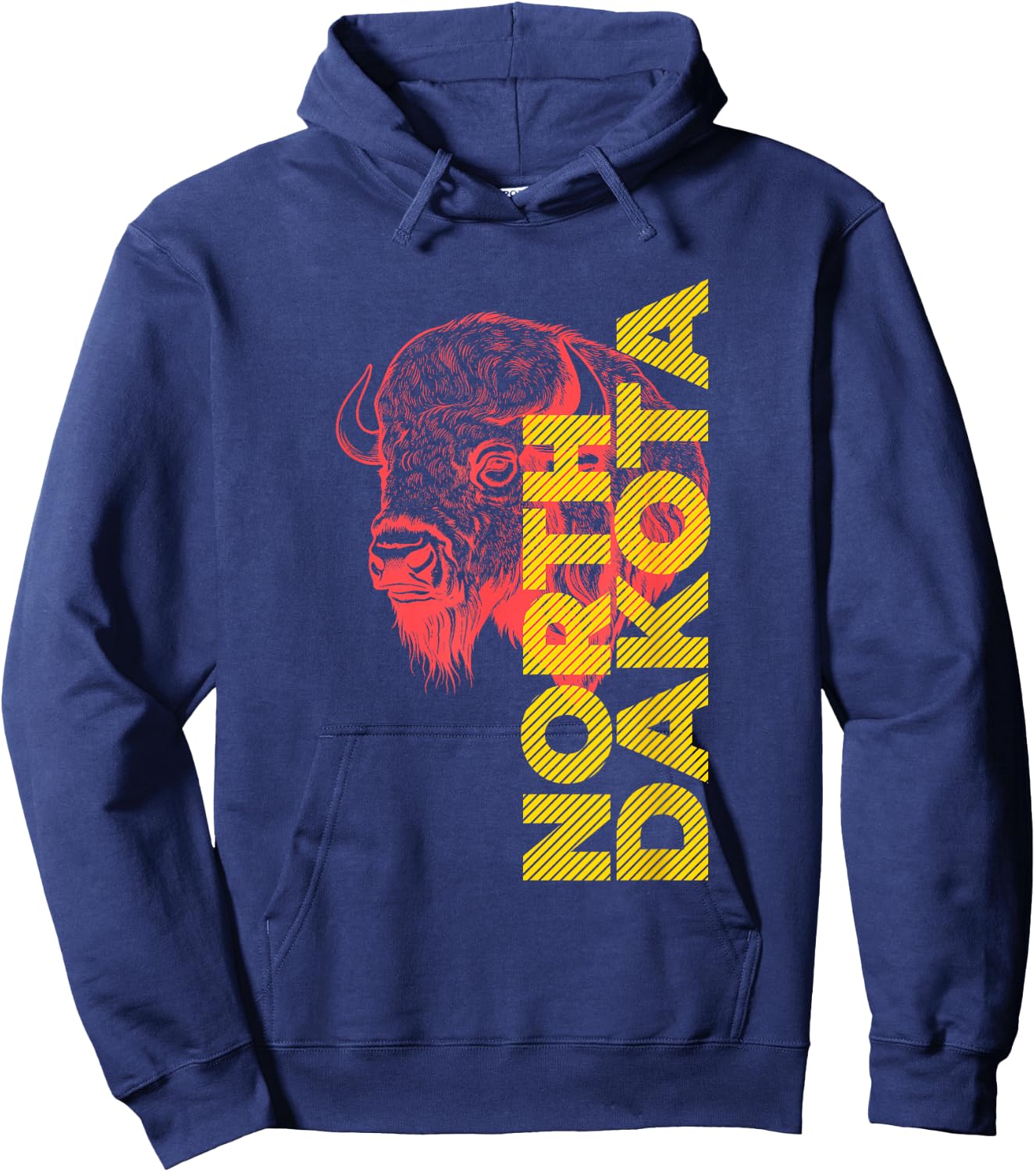 Vintage Bison Head Graphic With North Dakota Lettering Hoodie - Hoodie | Navy