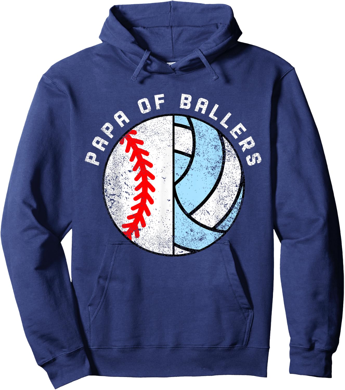 Papa Of Ballers Funny Baseball Volleyball Papa Hoodie - Hoodie | Navy