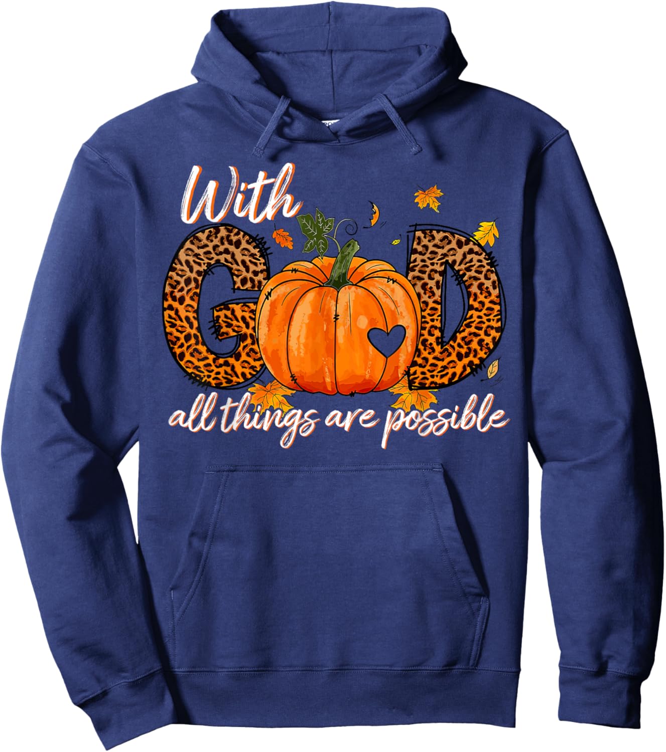 With God All Things Are Possible Pumpkin Leopard Religious Hoodie - Hoodie | Navy