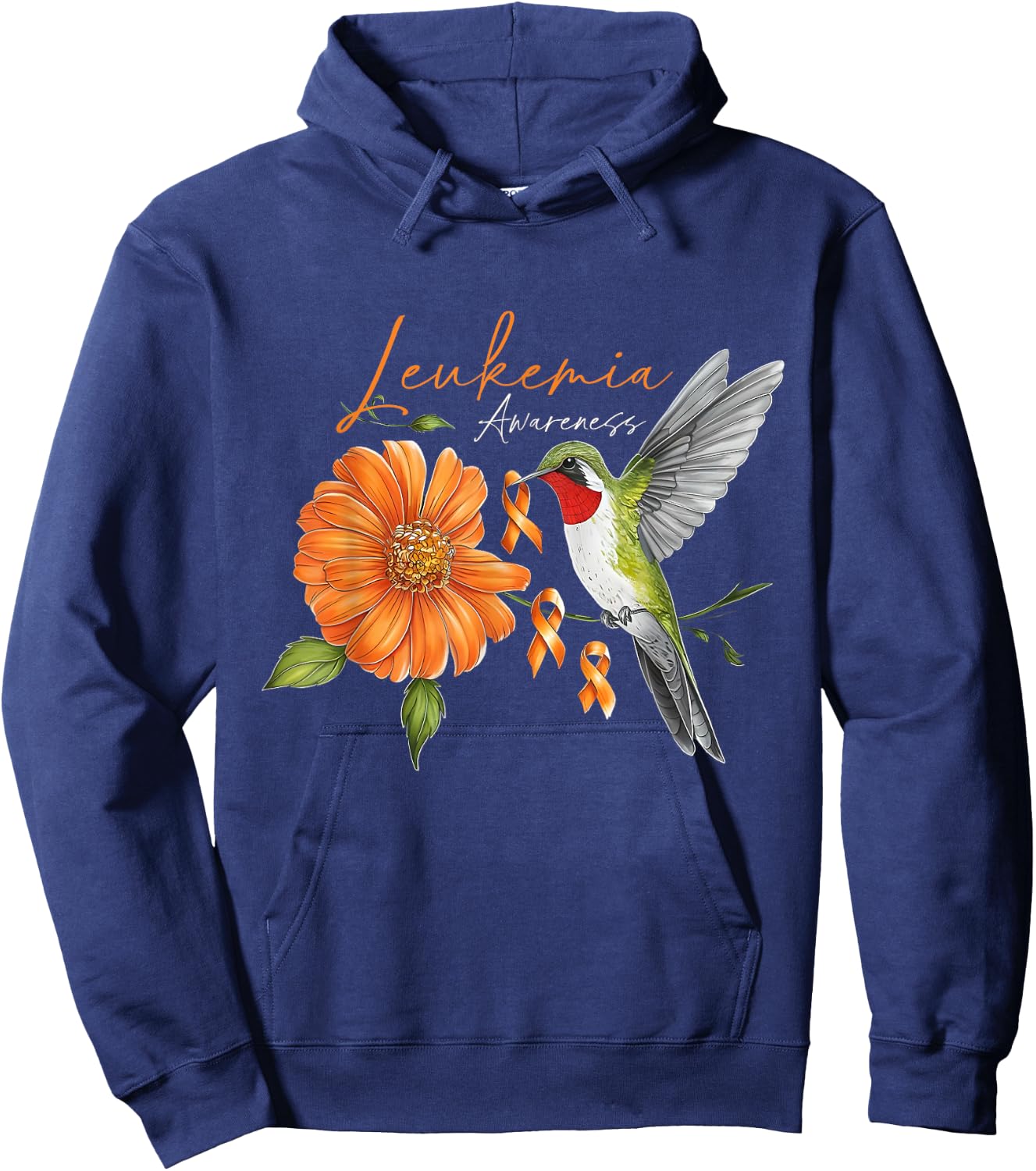 Hummingbird Orange Ribbon Sunflower Daisy Leukemia Awareness Hoodie - Hoodie | Navy