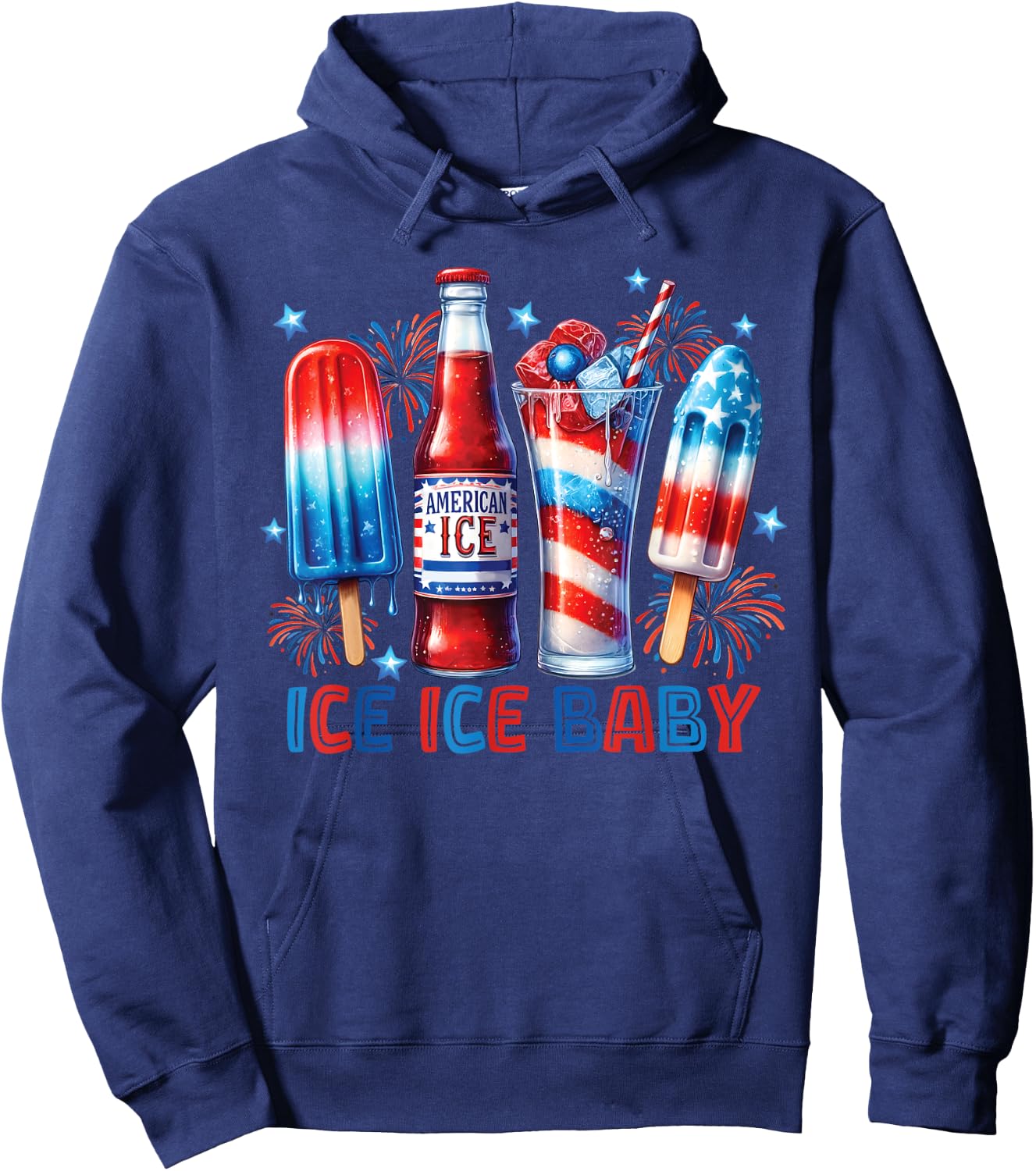 Funny Ice ice baby Cream Cone American flag usa 4th of July Hoodie - Hoodie | Navy