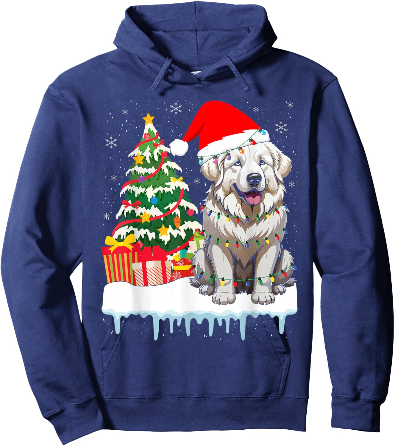 Great Pyrenees Christmas Lights Xmas Patou Pyrenean Hoodie - Hoodie | Navy