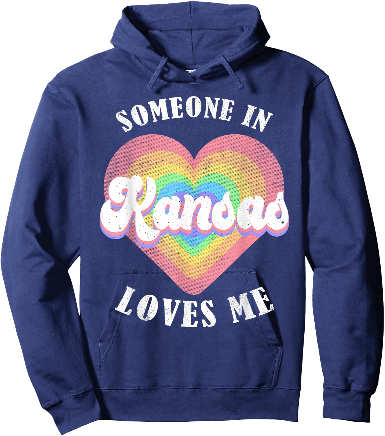 Someone In Kansas Loves Me Heart Retro Groovy Hoodie - Hoodie | Navy