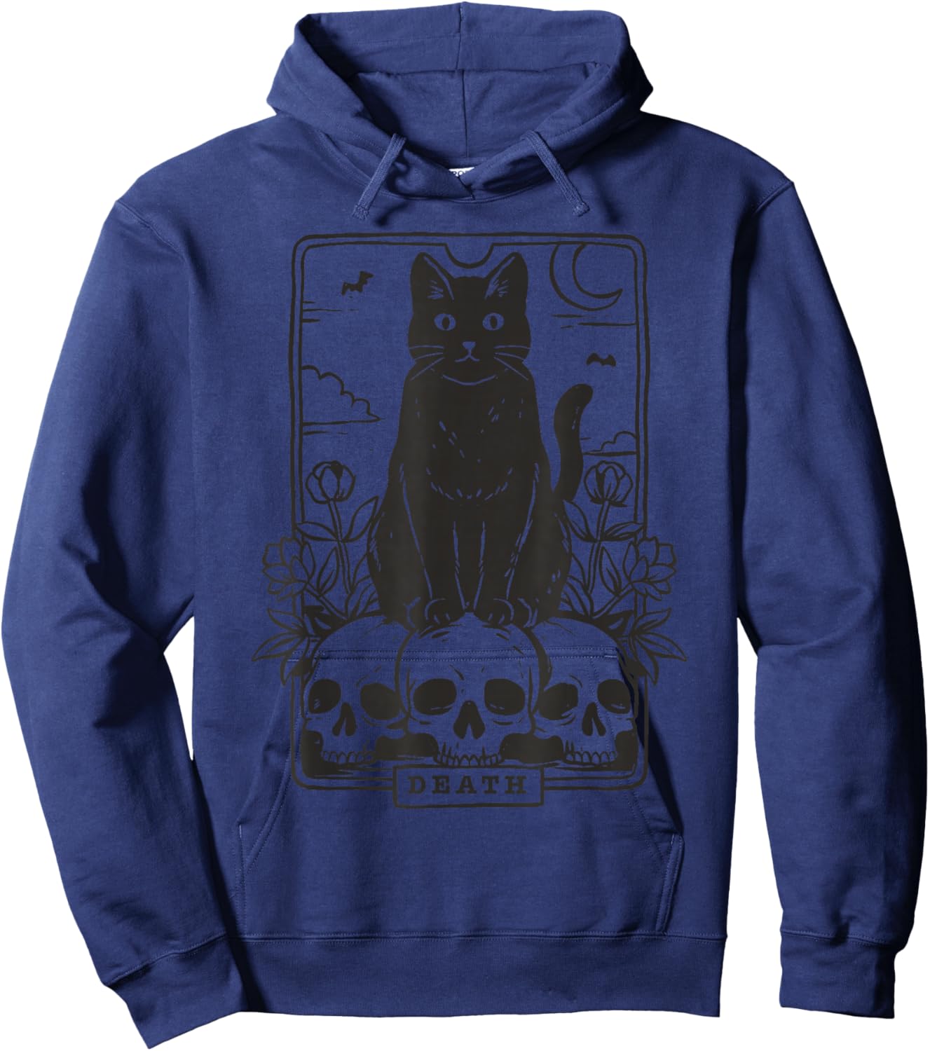 Tarot Card Death Black Cat Occult Satanic Mystical Cat Hoodie - Hoodie | Navy