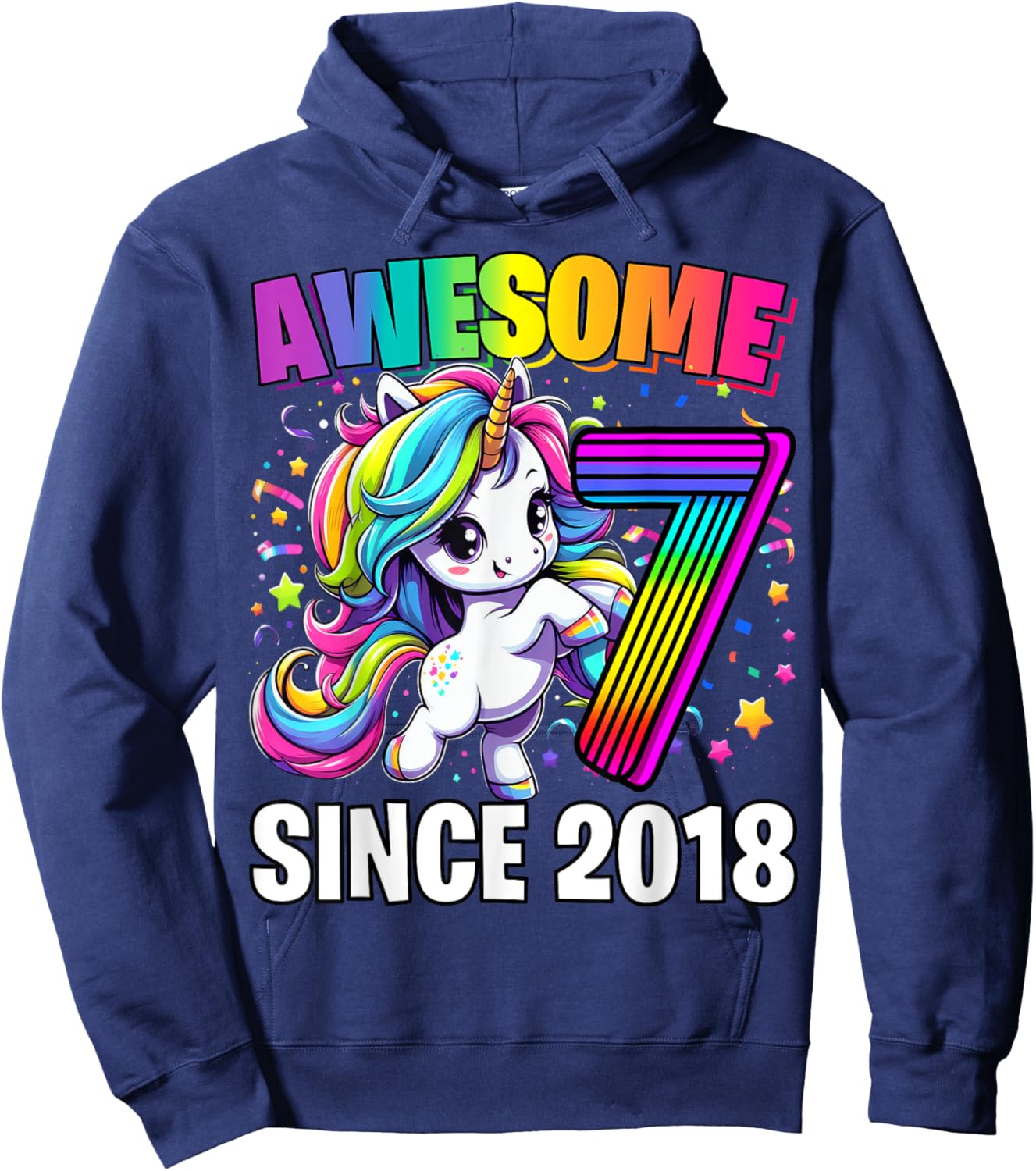 Unicorn 7th Birthday 7 Year Old Unicorn Party Girls Outfit Hoodie - Hoodie | Navy