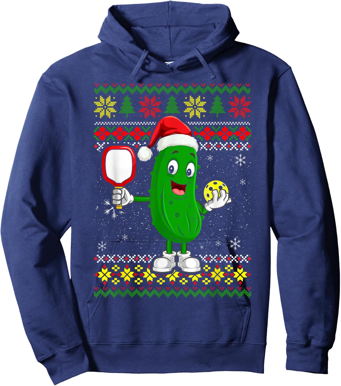 Pickleball Santa Claus Ugly Christmas Sweater Pattern Hoodie - Hoodie | Navy