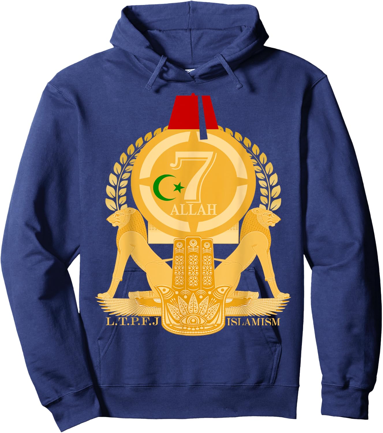 Moorish American Islamism With Hand Of Fatima Kemetic Lions Hoodie - Hoodie | Navy