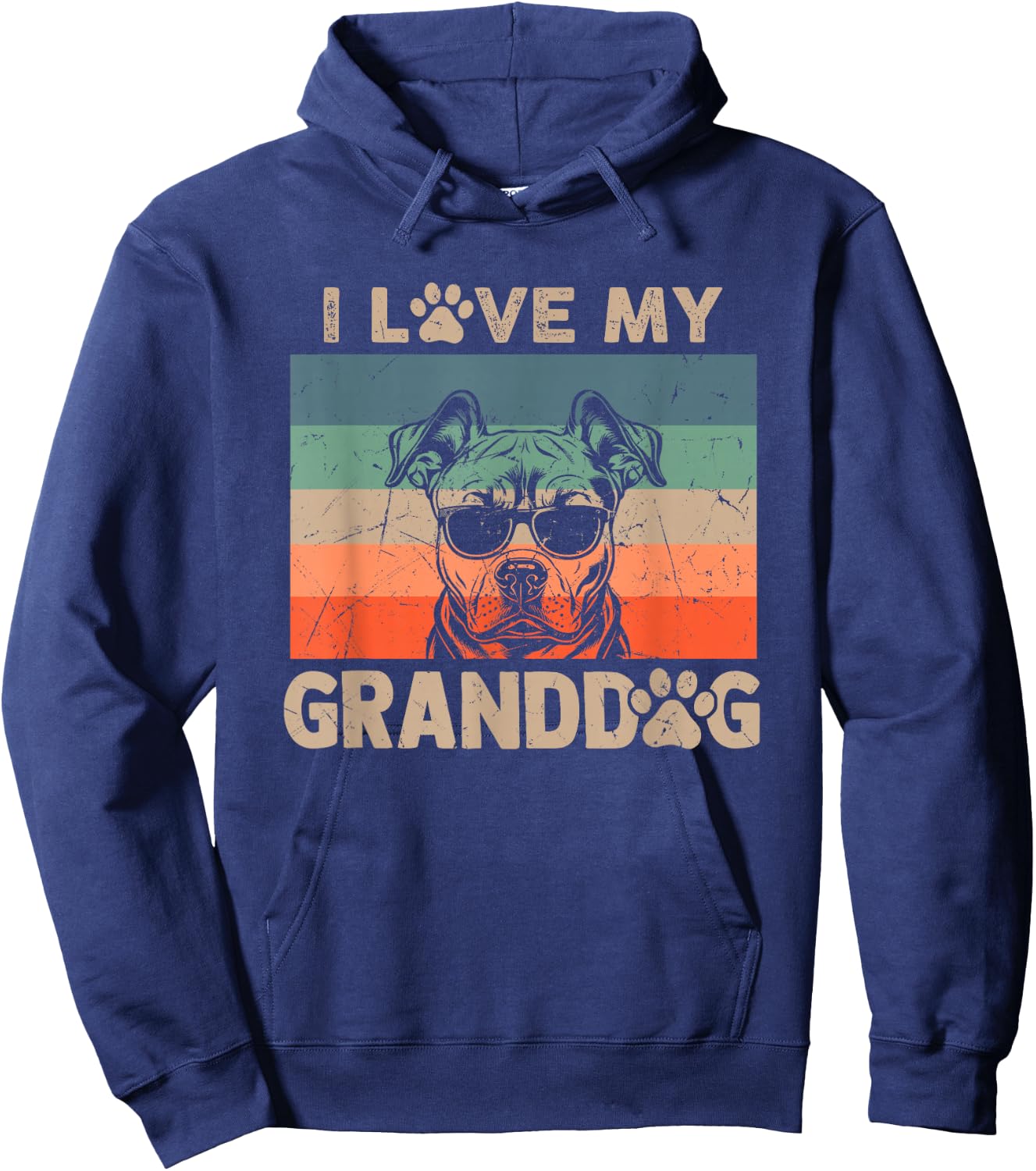 I Love My Granddog Pitbull Grandma Grandpa Dog Owner Dog Paw Men Women Kids Hoodie - Hoodie | Navy