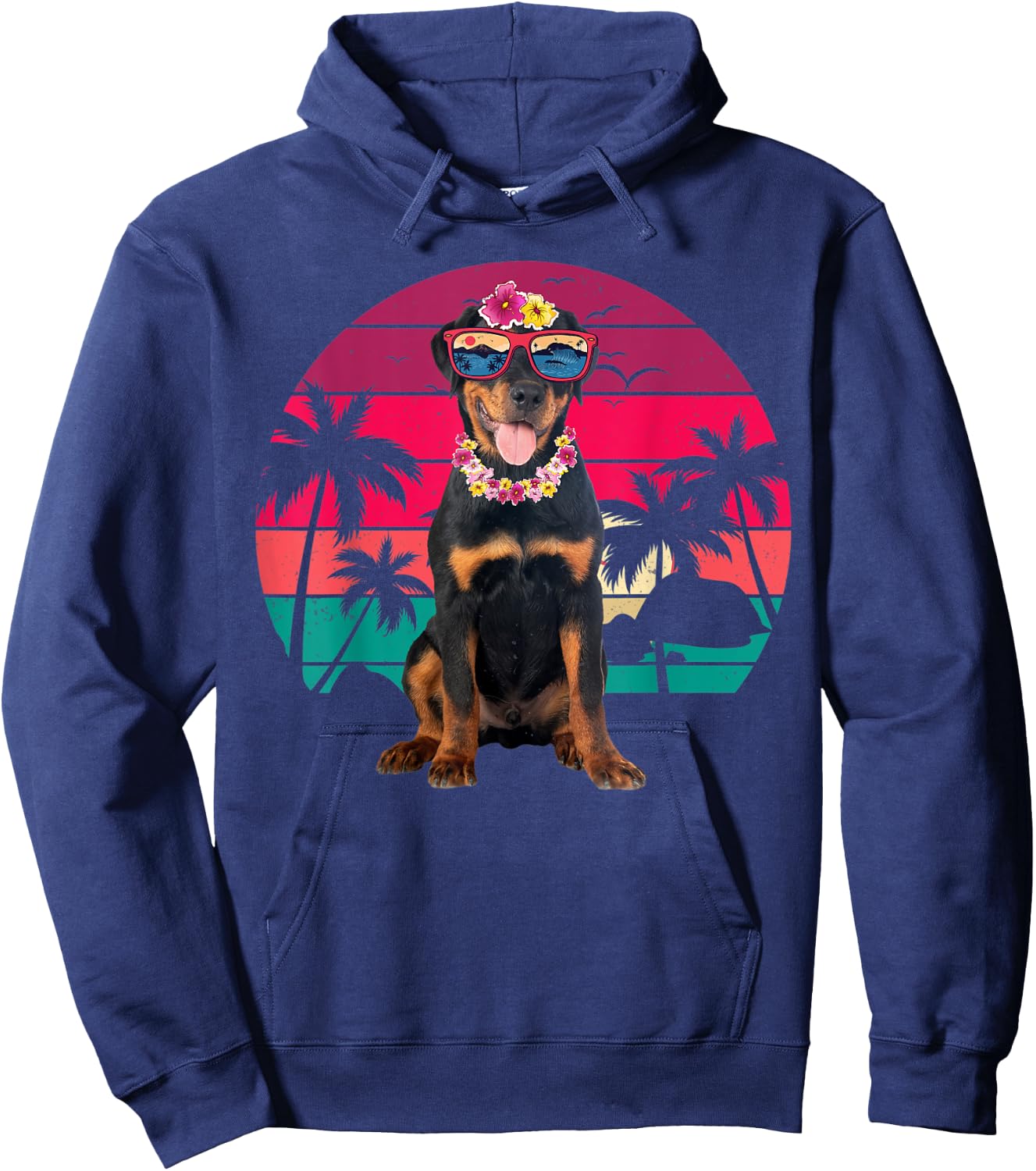 Retro Hawaiian Rottweiler Dog Tropical Floral Summer Vibes Men Women Kids Hoodie - Hoodie | Navy