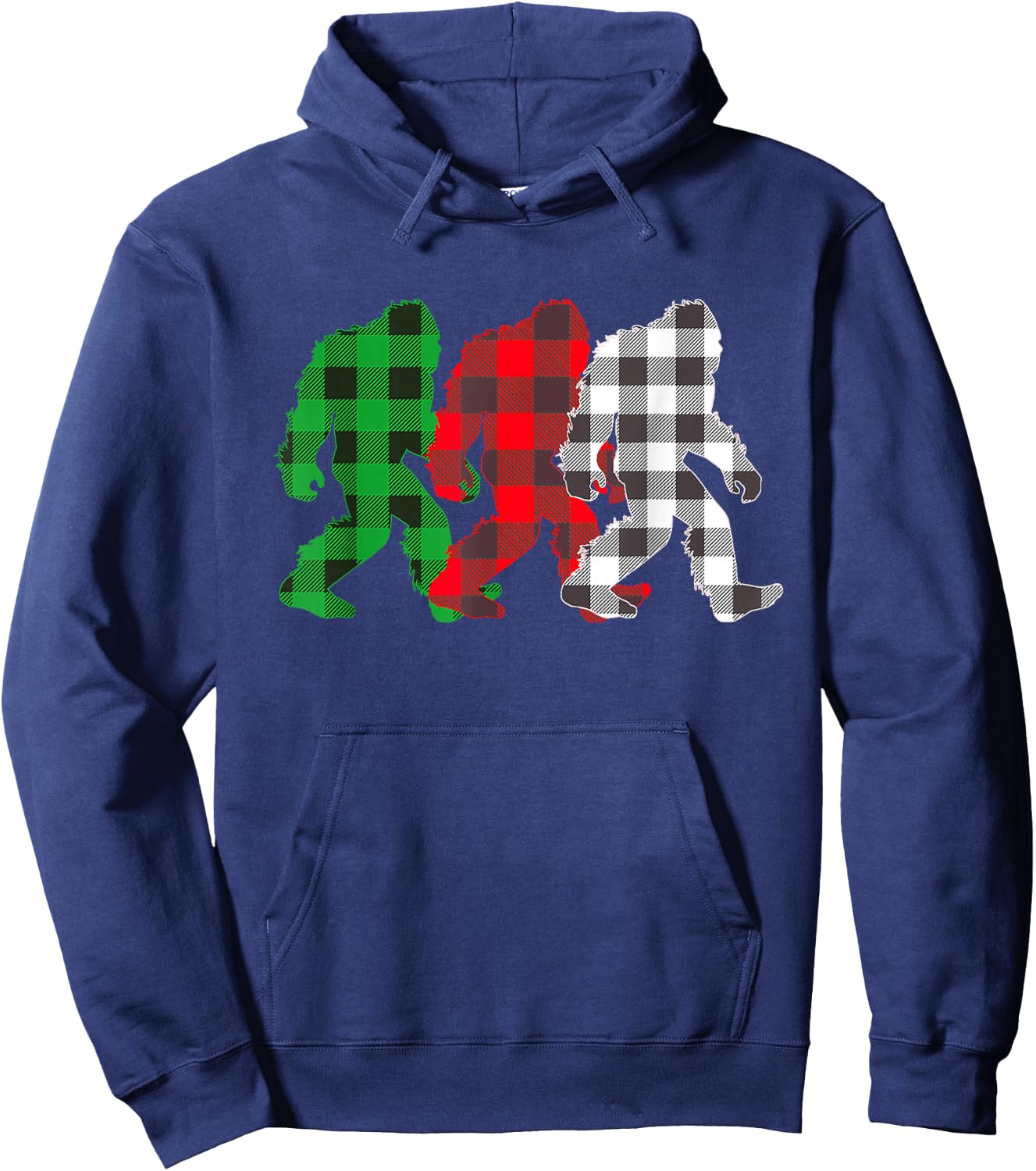 I Heart Cryptids Co. -Adults, -Kids Christmas Buffalo Plaid Believe Sasquatch Hoodie - Hoodie | Navy