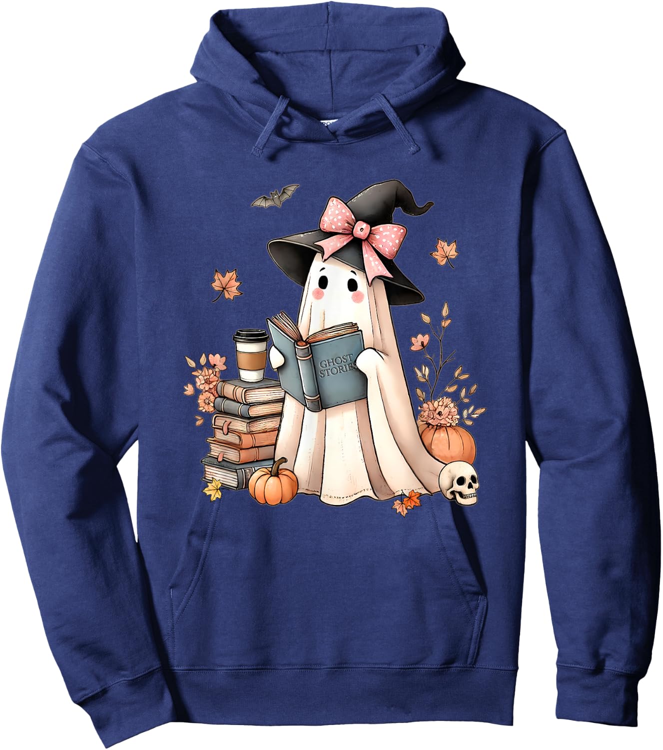 Cute Ghost Reading Book Librarian Book Lover Hoodie - Hoodie | Navy