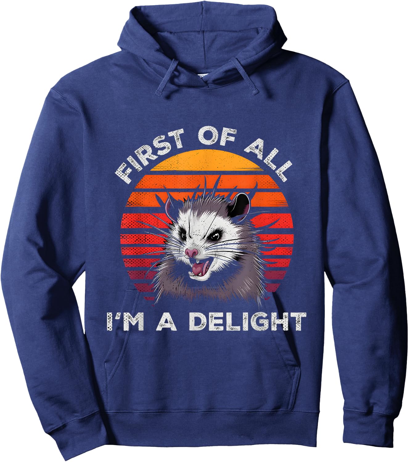 Sarcastic Pun Opossum Men Women First Of All Im A Delight Hoodie - Hoodie | Navy