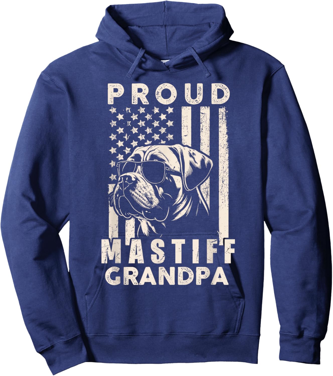 Proud Mastiff Dog Grandpa American Flag Patriotic Dog Owner Hoodie - Hoodie | Navy