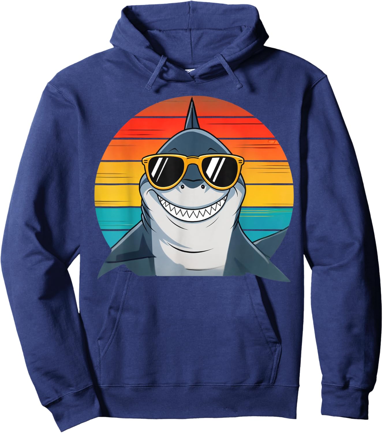 Kids Shark Face Open Mouth Cool Retro Toddler Boys Shark Hoodie - Hoodie | Navy