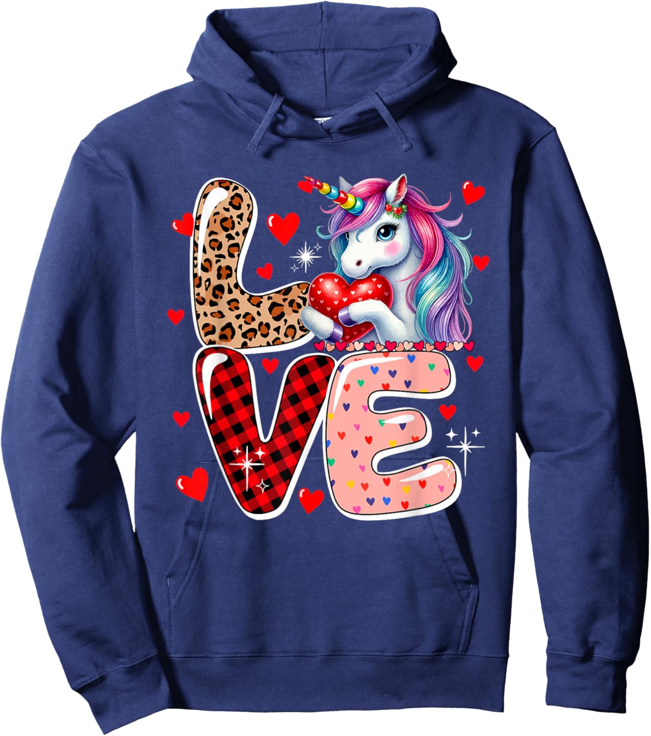 LOVE Unicorn Leopard Cute Hearts Valentine's Day Kid Toddler Hoodie - Hoodie | Navy