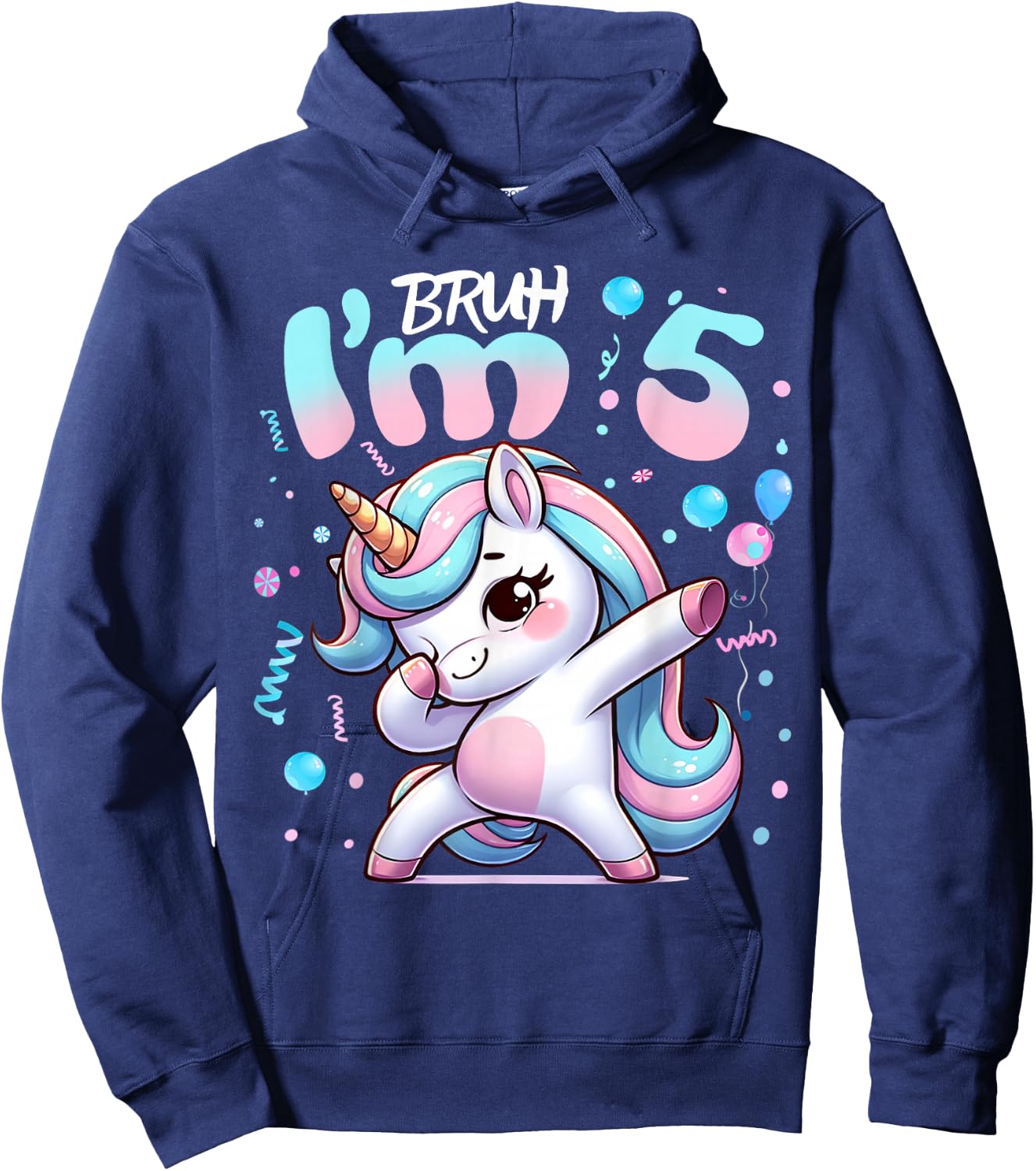 5th Birthday Girl Dabbing Unicorn Bruh I'm 5 Years Old Girls Hoodie - Hoodie | Navy