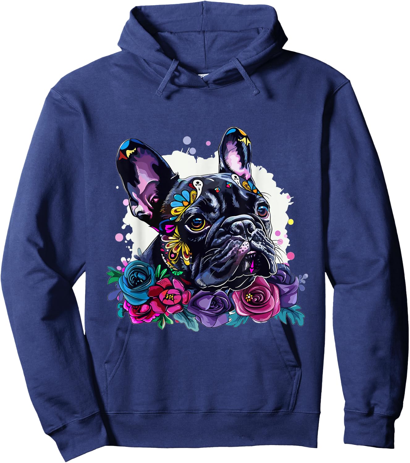 French Bulldog Sugar Skull Dia De Los Muertos Graphic Hoodie - Hoodie | Navy