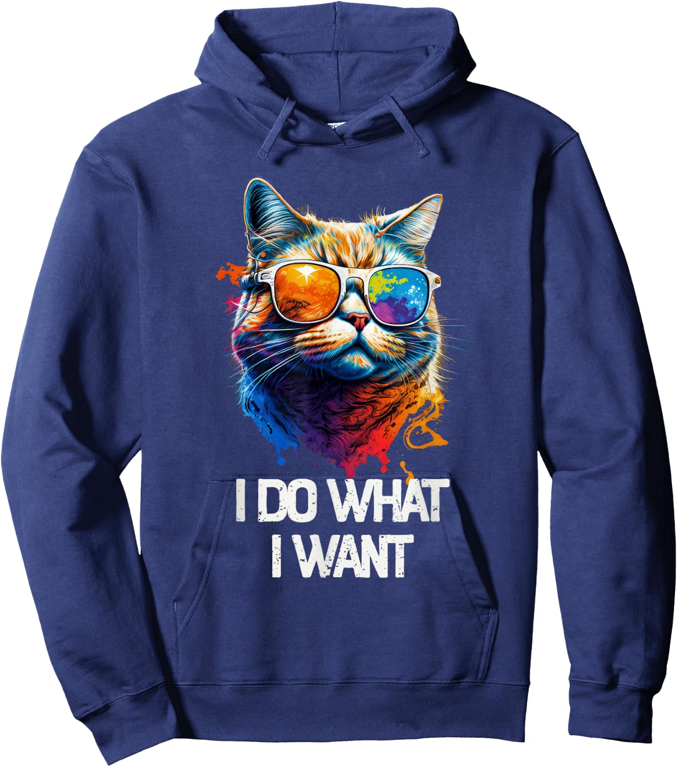 I Do What I Want Cat with Sunglasses Hoodie - Hoodie | Navy