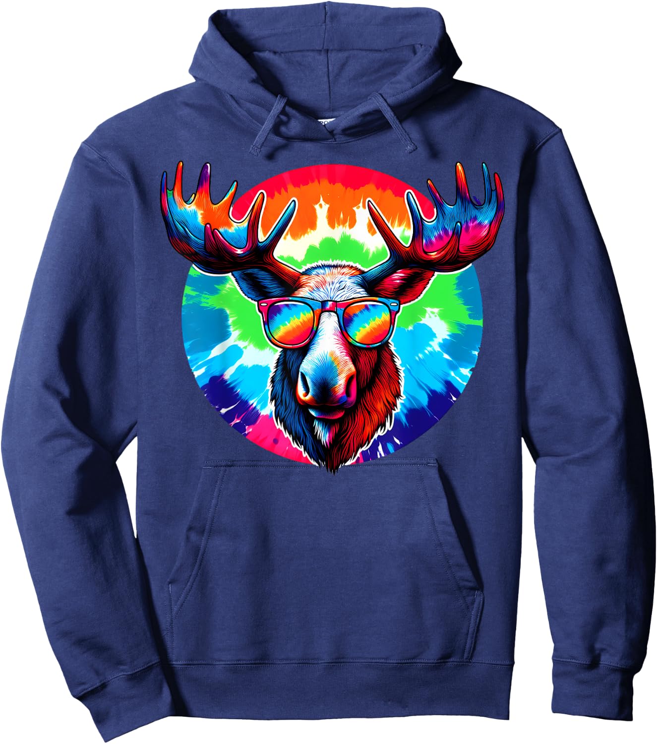 Cool Tie Dye Sunglasses Moose Illustration Art Hoodie - Hoodie | Navy