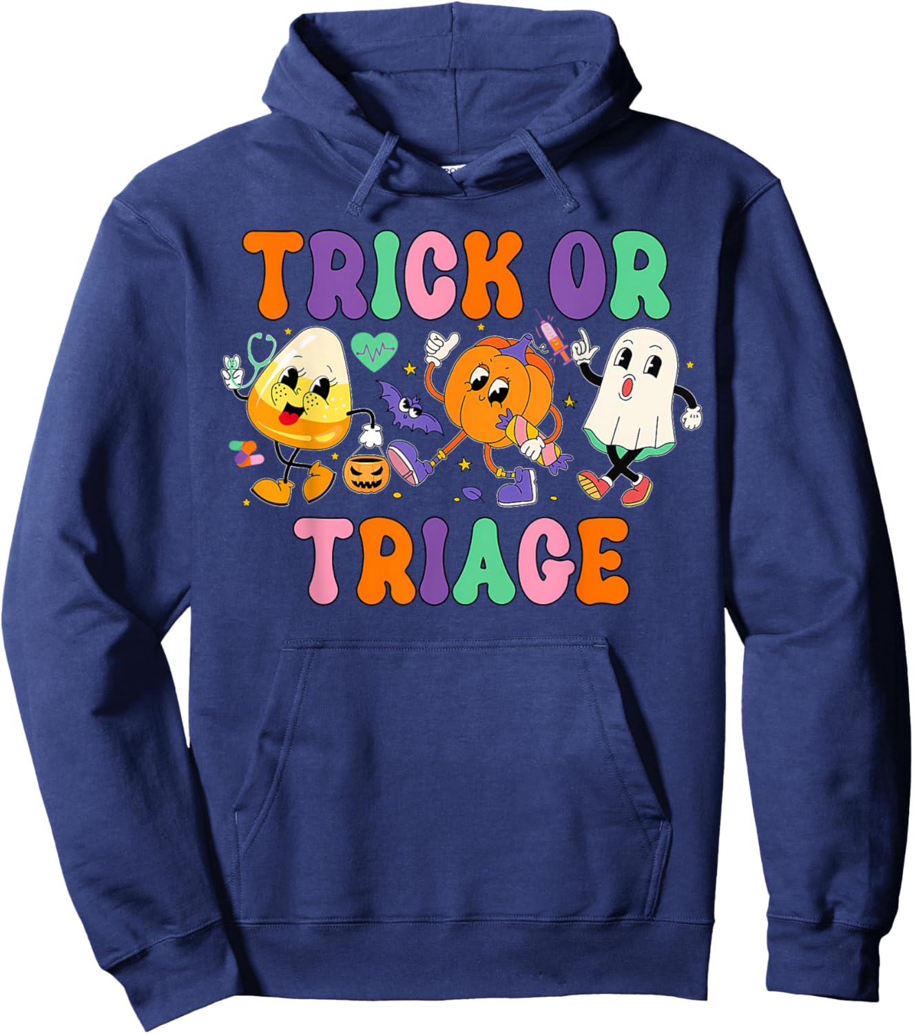 Trick or Triage Nurse Ghost Pumpkin Halloween Spooky Costume Hoodie - Hoodie | Navy