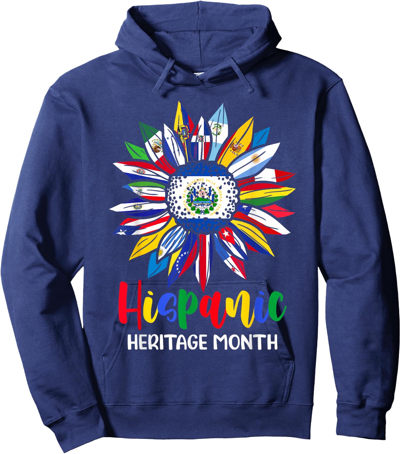 Hispanic Heritage Month El Salvador Flag Sunflower Latino Hoodie - Hoodie | Navy