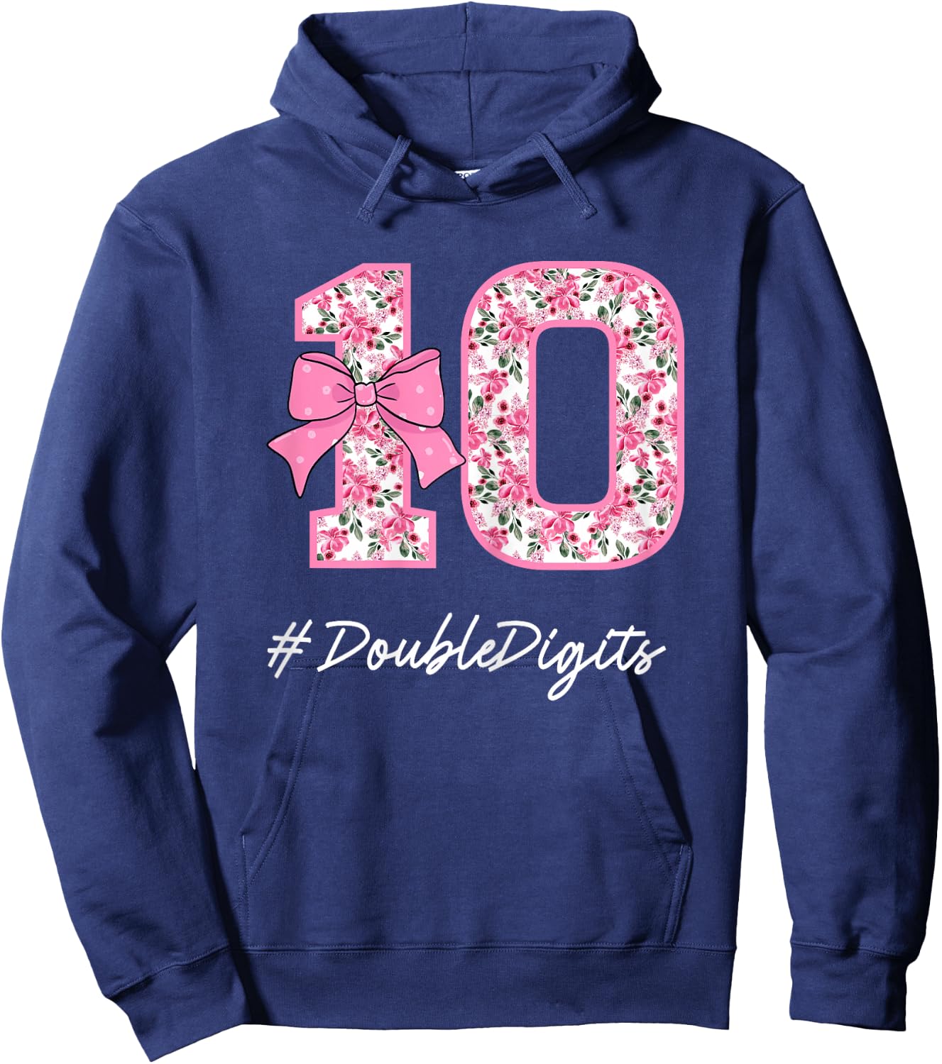 Double Digits 10th Birthday Girl 10 Years Old Pink Coquette Hoodie - Hoodie | Navy