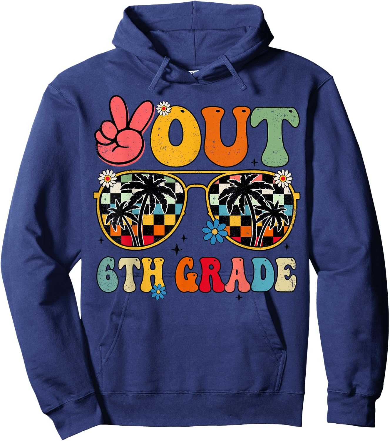 Peace Out 6th Grade Retro Groovy Summer Sunglasses Kids Hoodie - Hoodie | Navy