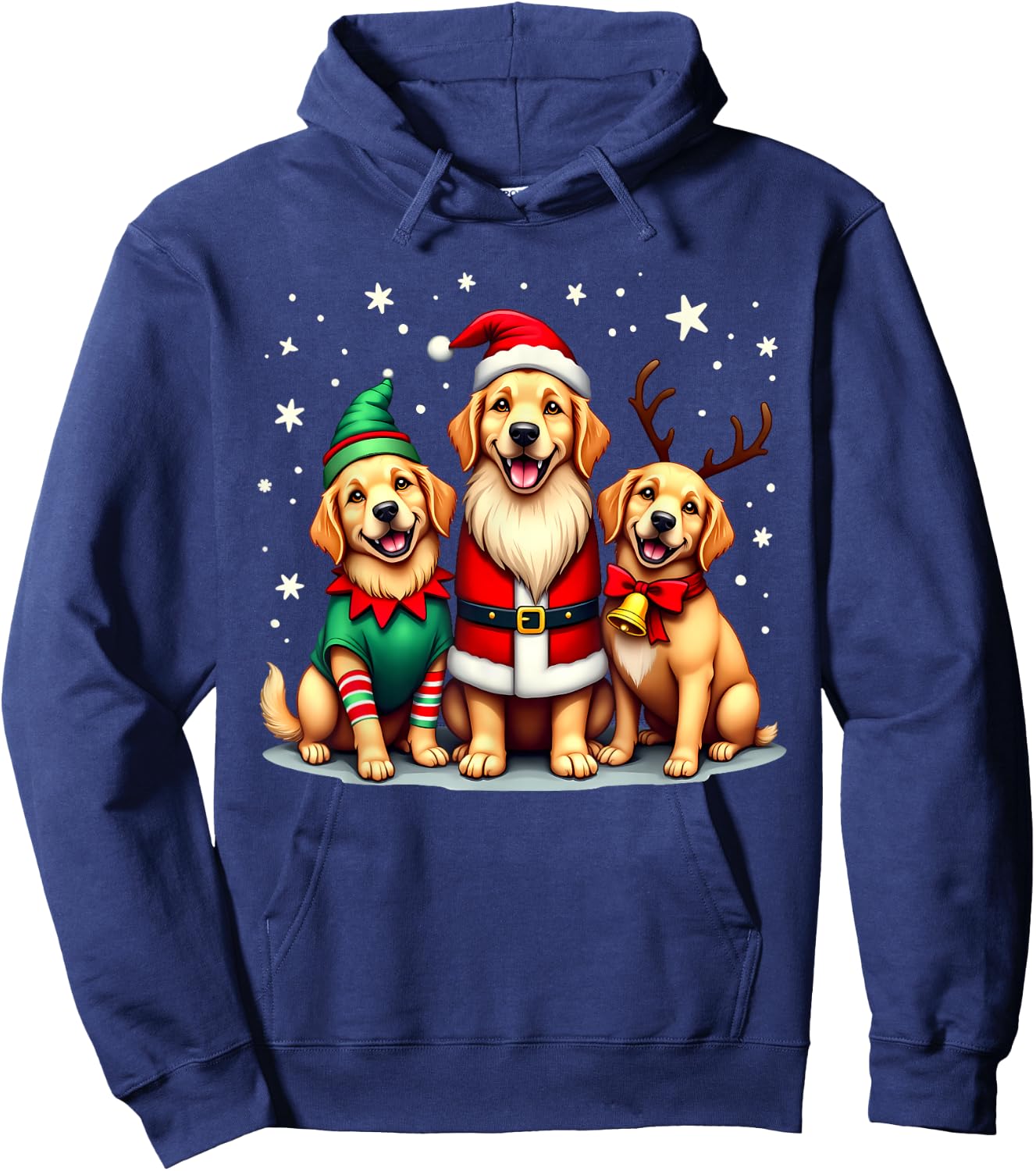 Golden Retriever Christmas Dogs Funny Santa Reindeer Elf Hoodie - Hoodie | Navy