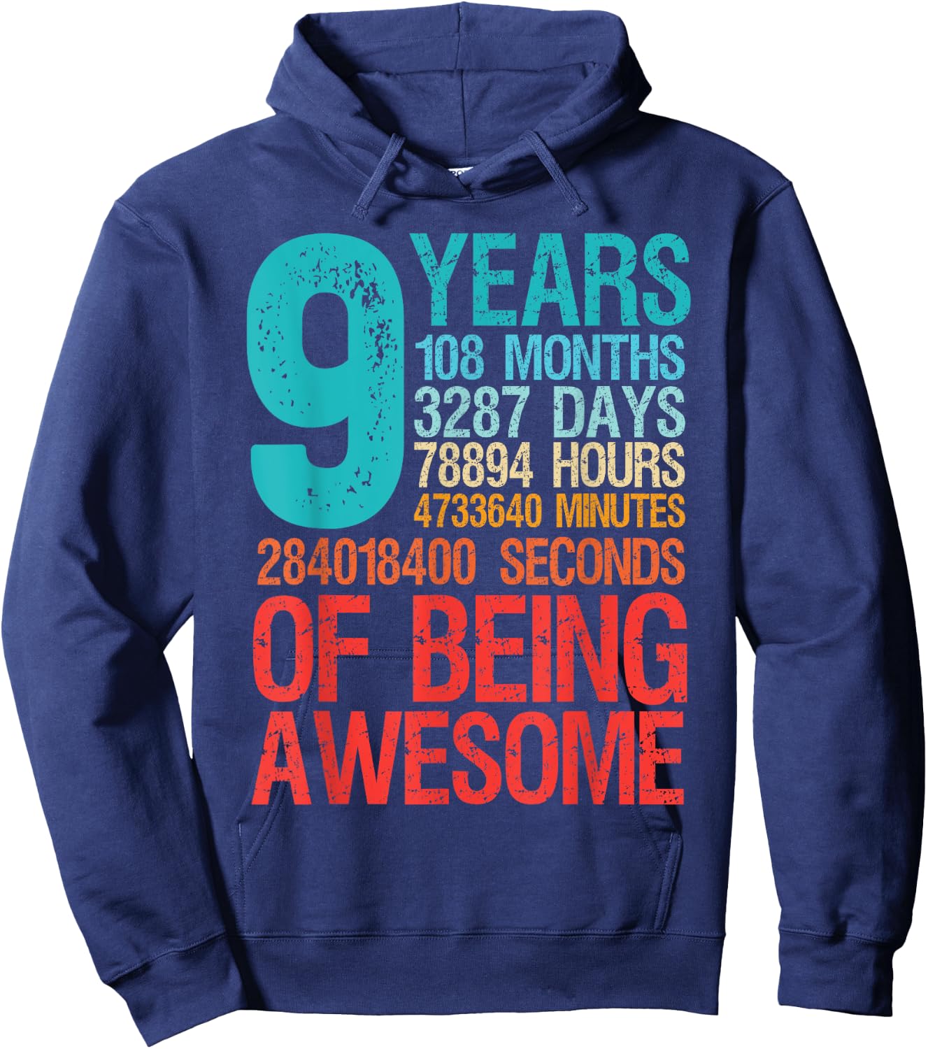 9 Years Old 108 Months Nine Birthday Boys Girls Kids Retro Hoodie - Hoodie | Navy