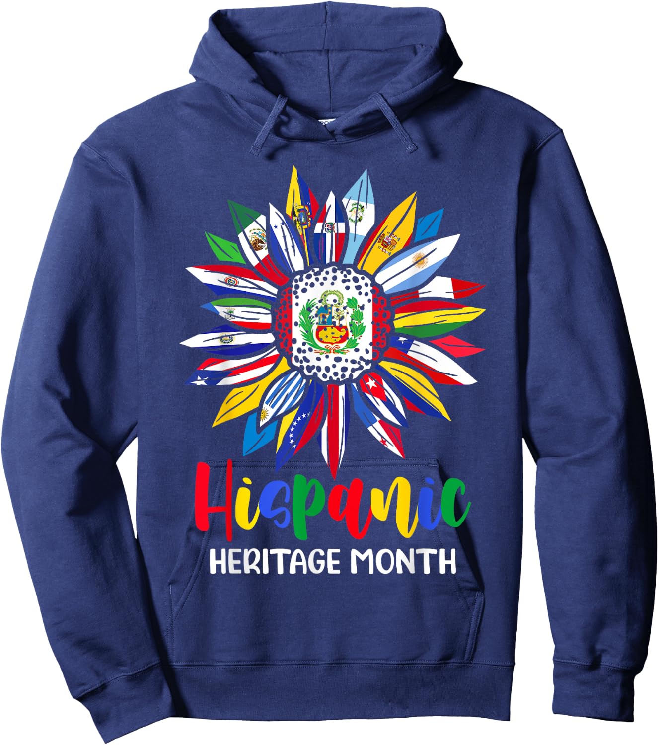 Hispanic Heritage Month Peru Flag Sunflower Latino Flags Hoodie - Hoodie | Navy