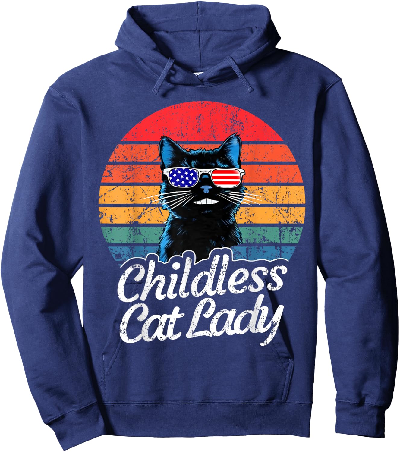 This Childless Cat Lady is Voting Kamala-Harris 2024 Retro Hoodie - Hoodie | Navy