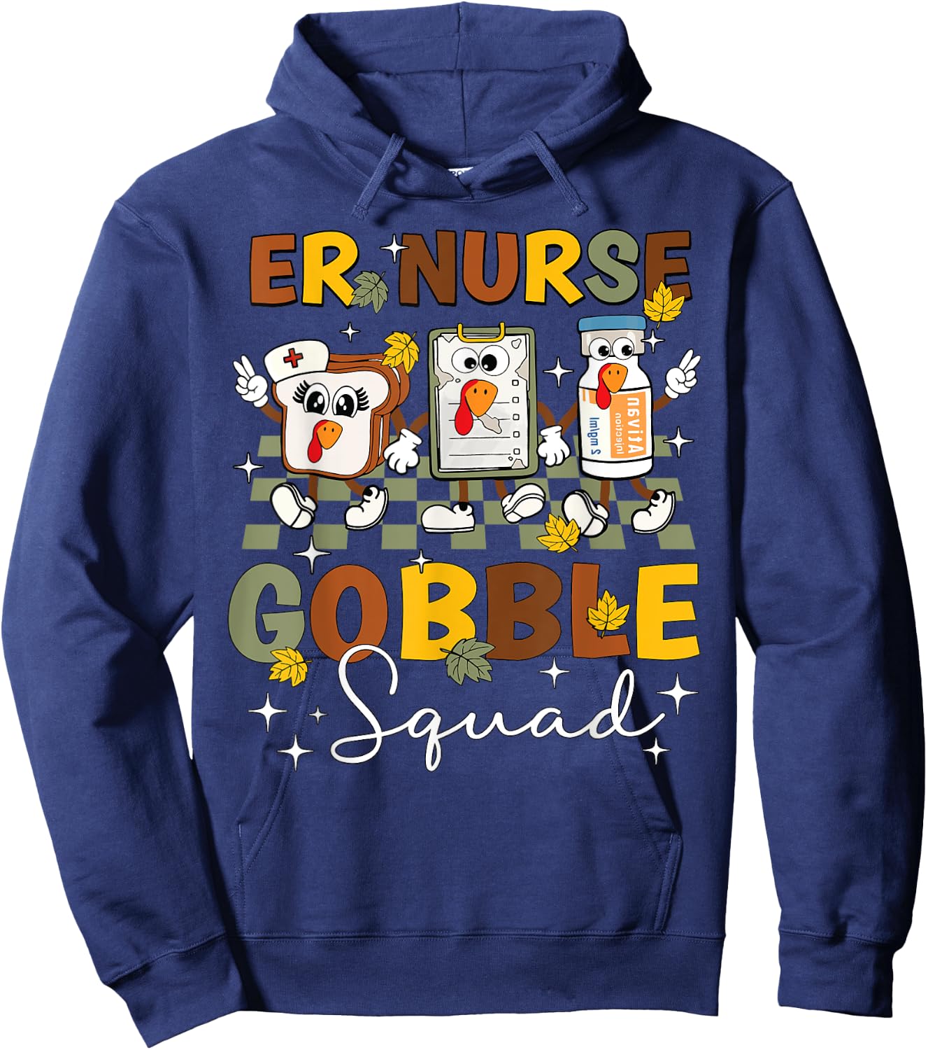 ER Nurse Turkey Gobble Squad Women ER Nurse Thanksgiving Hoodie - Hoodie | Navy
